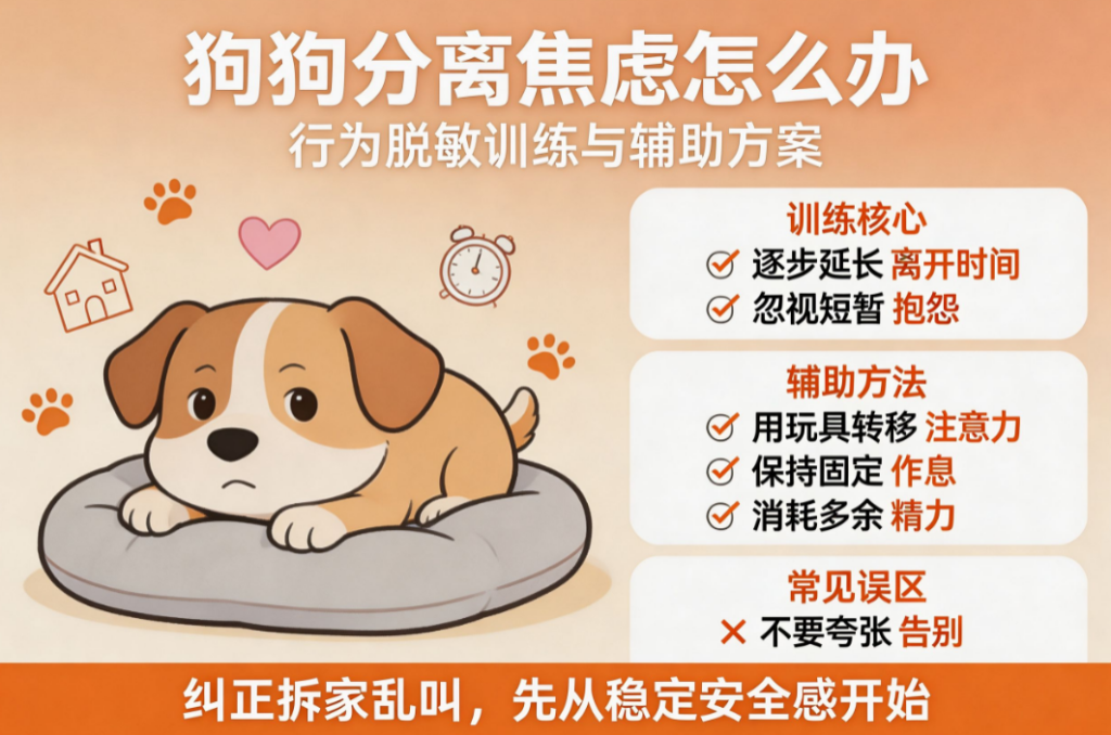 狗狗分离焦虑怎么办：行为脱敏训练与辅助方案，纠正拆家乱叫的教程